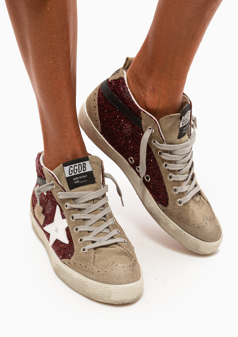 Golden Goose | Mid Star Sneaker Glitter Suede Toe | Dark Red/Taupe/White –  DIANI