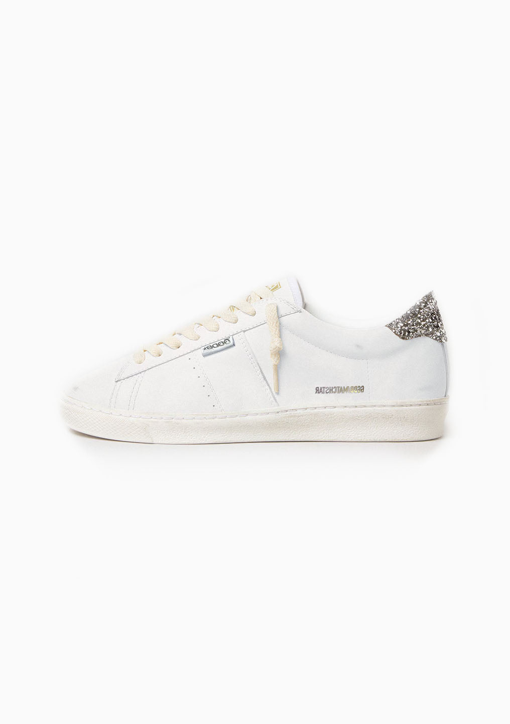 Matchstar Sneaker Leather Glitter Heel Tab | Optic White/Silver