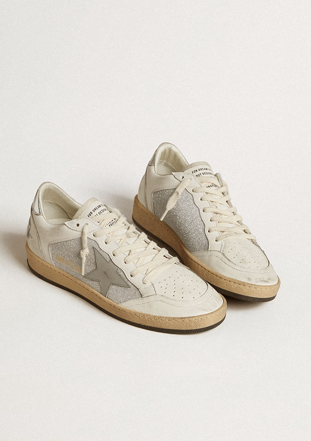 Ball Star Sneaker Glitter & Leather Upper | Natural White/Silver