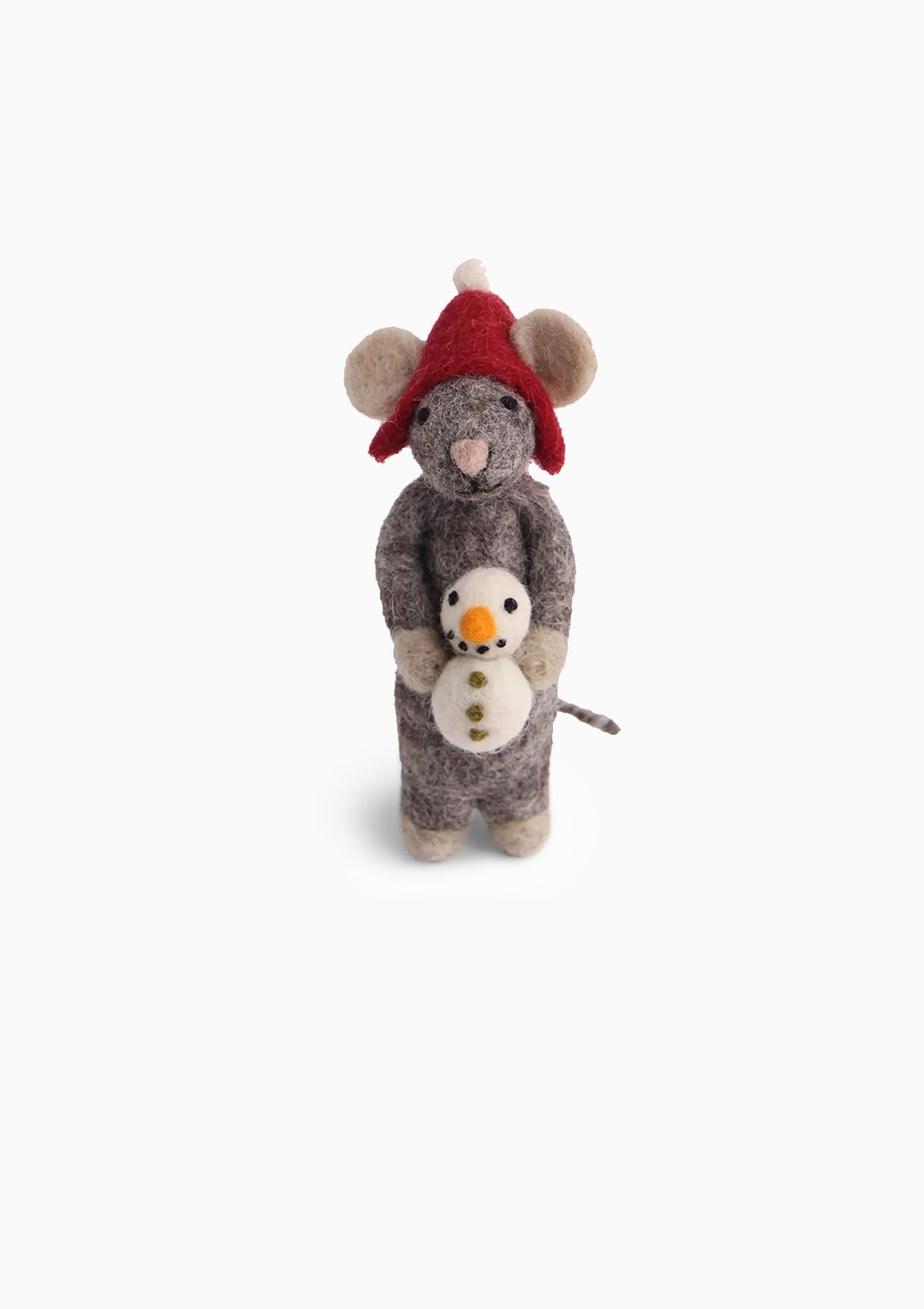 Grey Mouse With Snowman Ornament