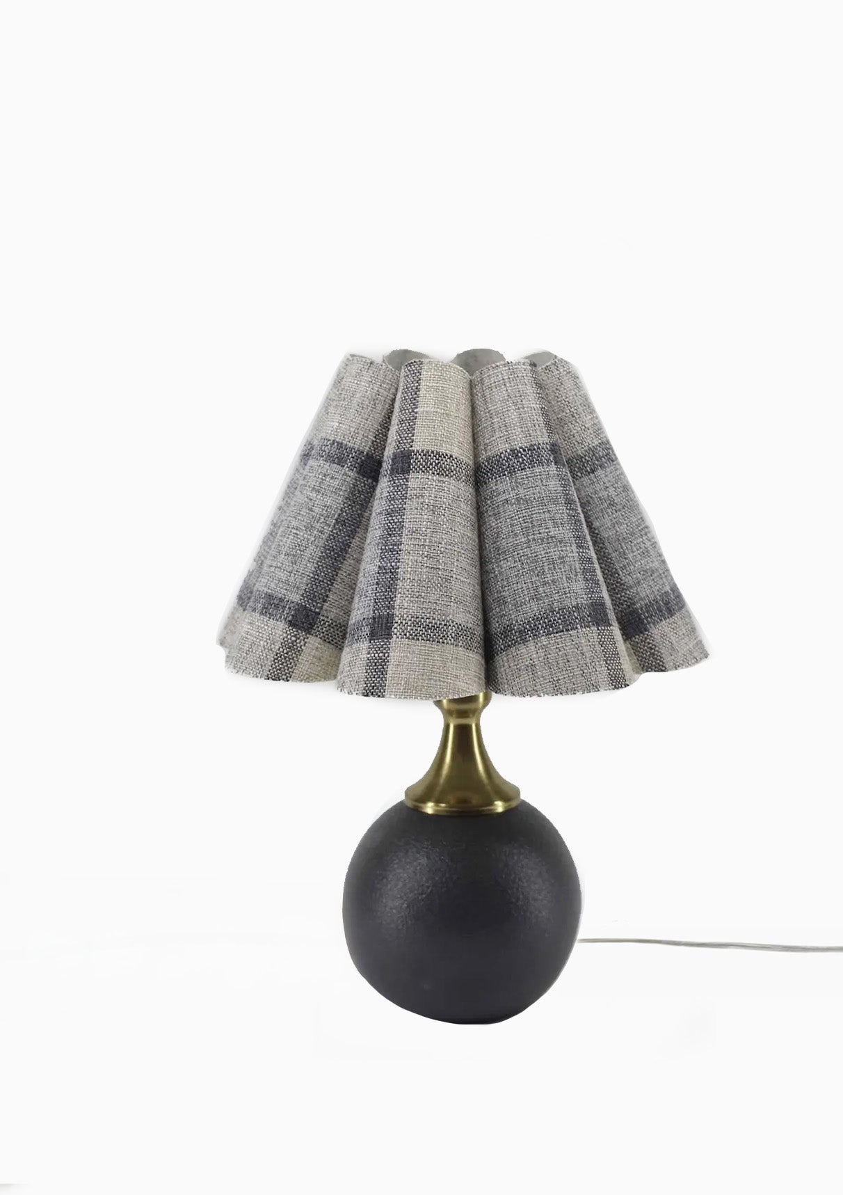 Handmade Duzy Blue Plaid Lampshade Ceramic Base | Grey