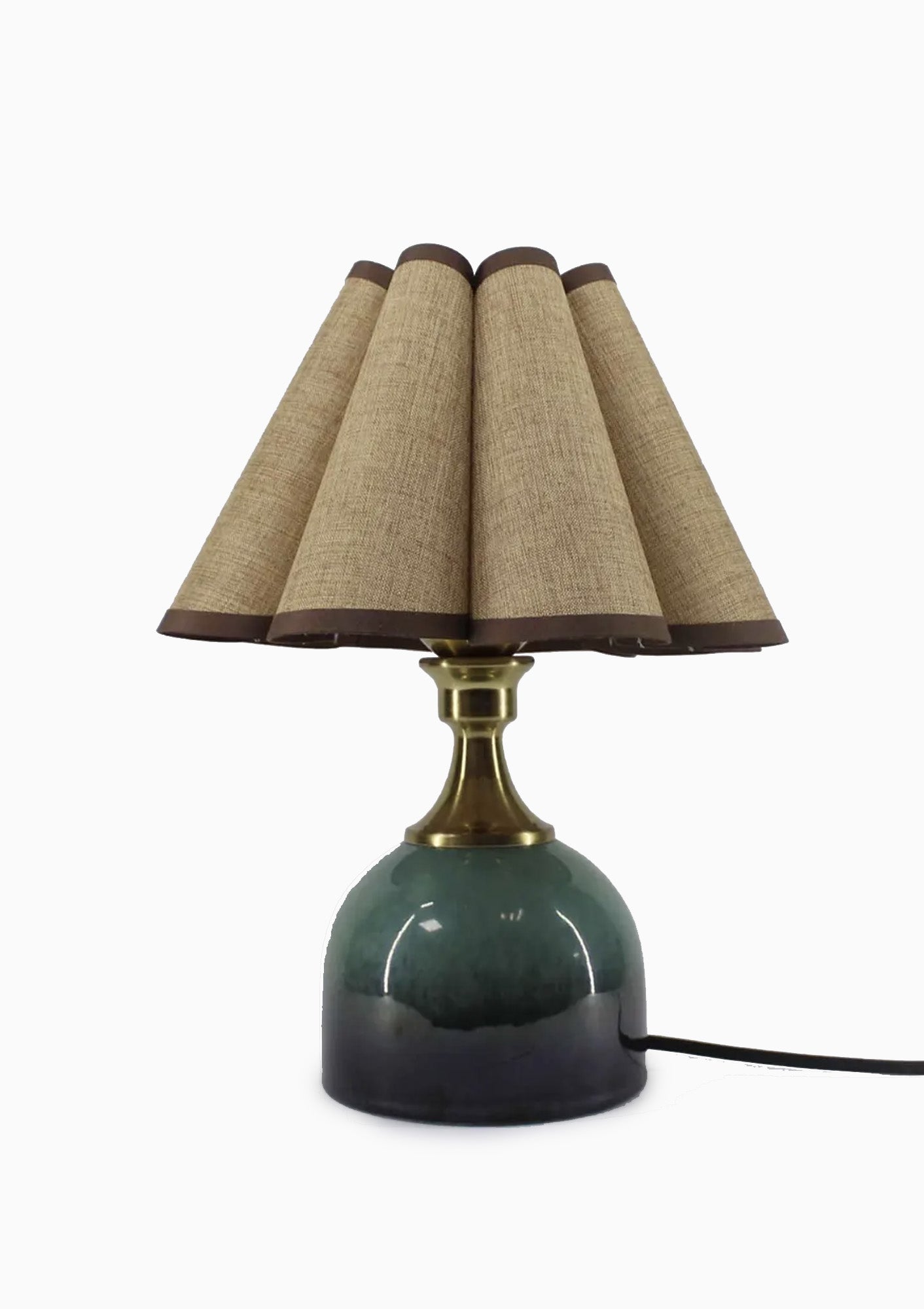 Handmade Duzy Cotton Linen Lampshade With Brown Trim Ceramic Base | Khaki/Dark Green