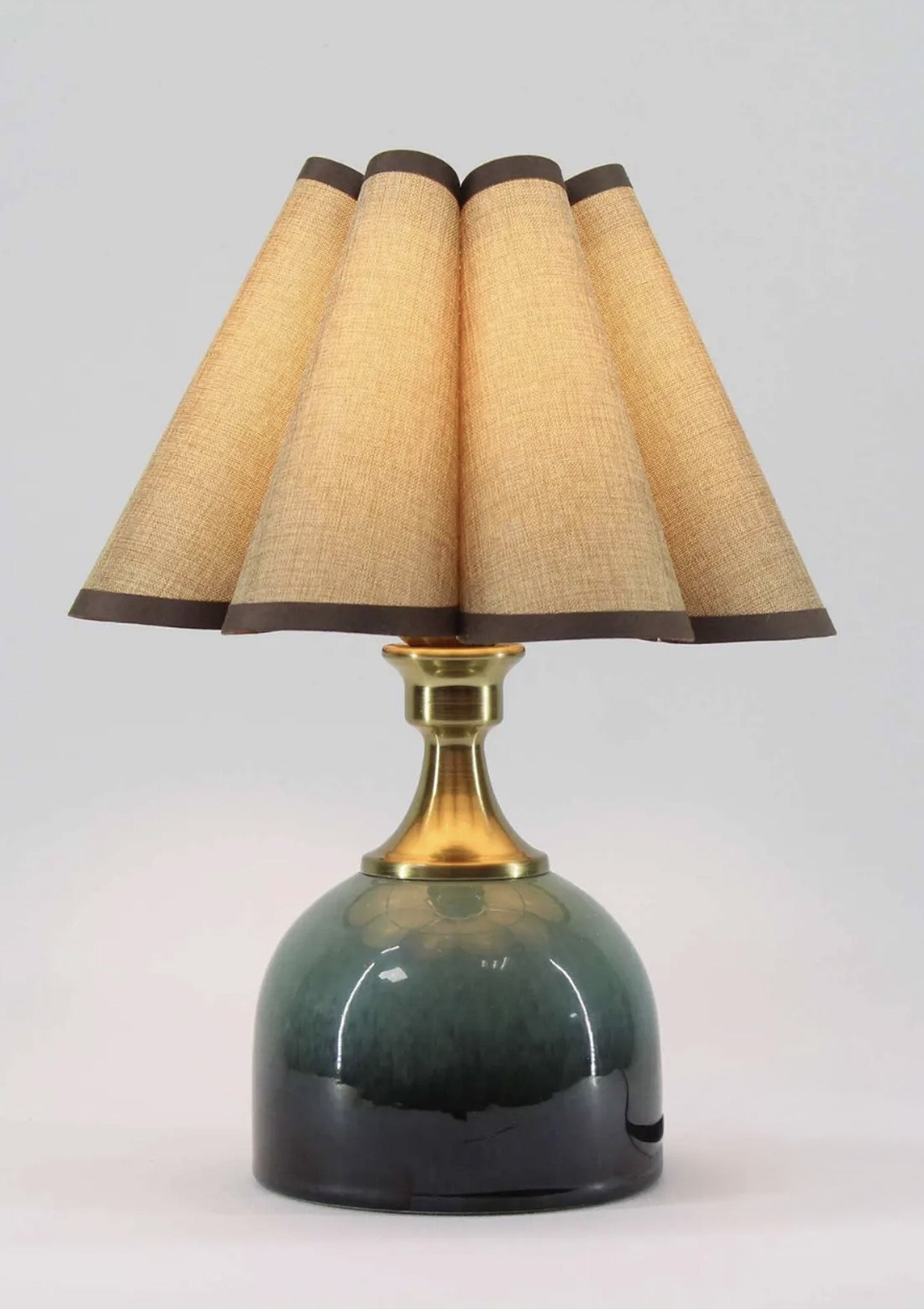 Handmade Duzy Cotton Linen Lampshade With Brown Trim Ceramic Base | Khaki/Dark Green