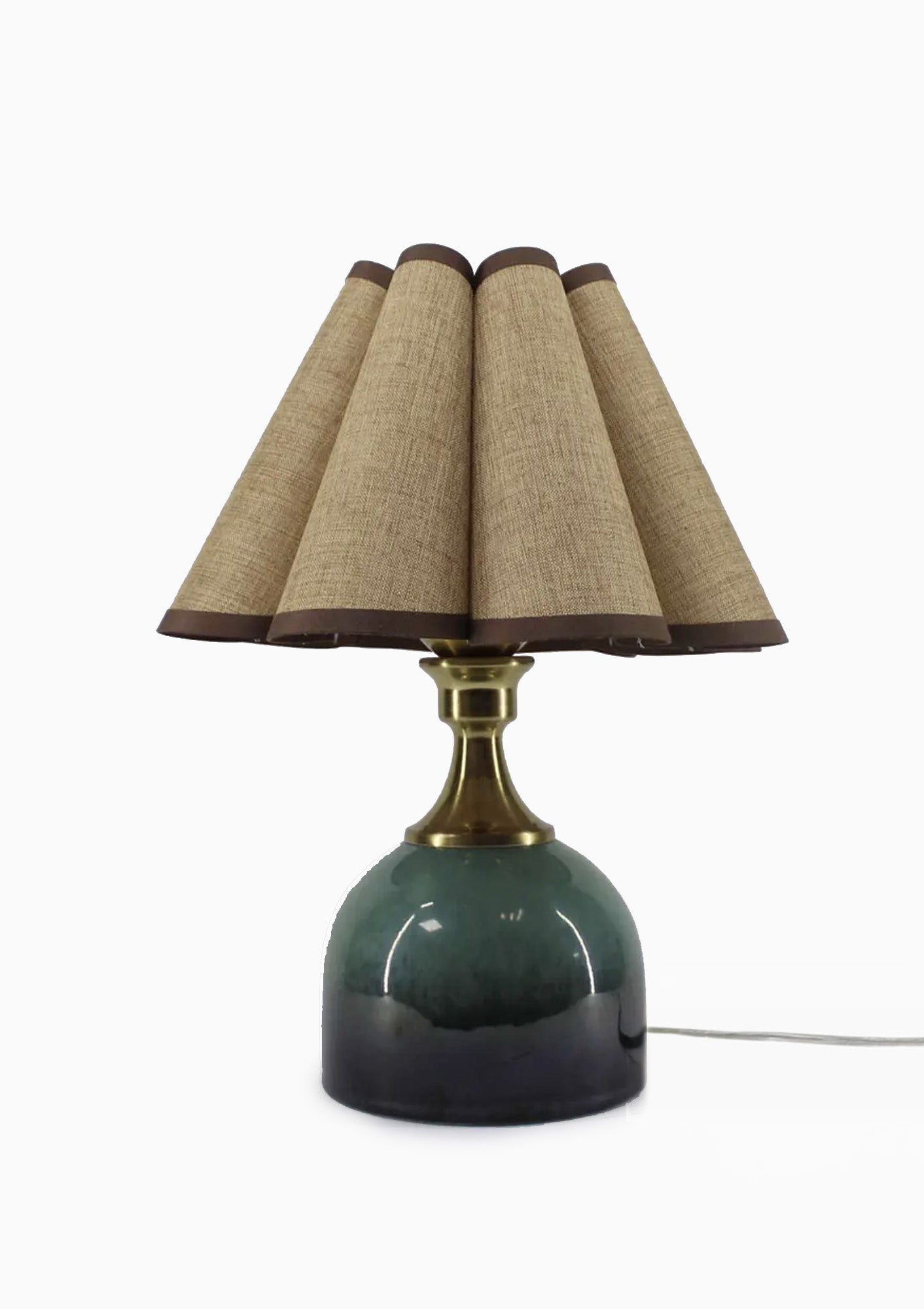 Handmade Duzy Cotton Linen Lampshade With Brown Trim Ceramic Base | Khaki/Dark Green