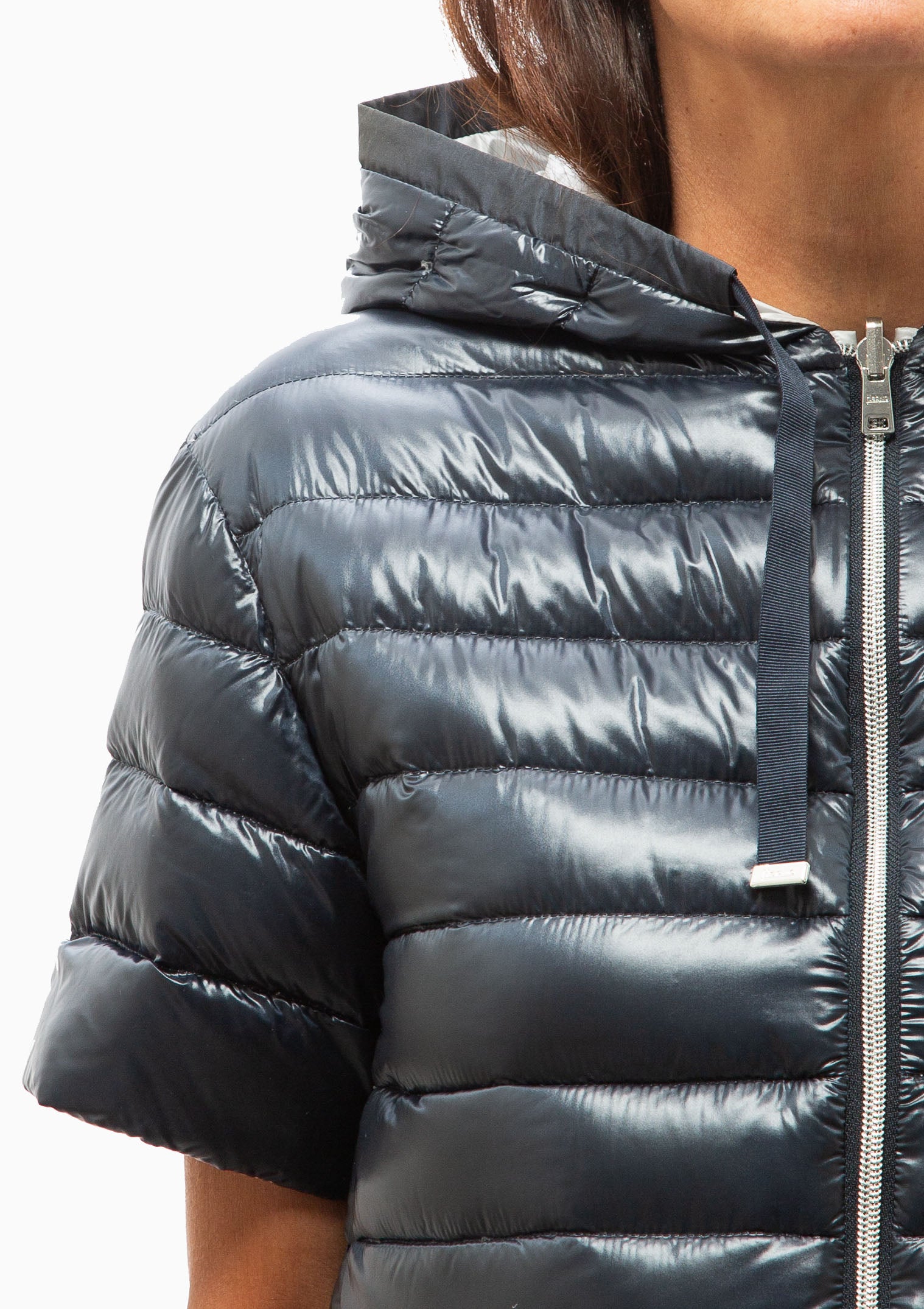 Nylon Reversible Hooded Cap Sleeve Jacket | Navy