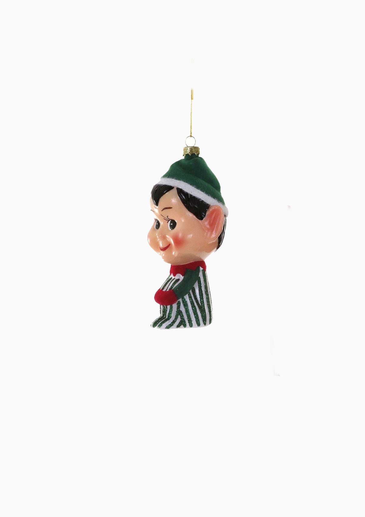 Large Knee Hugging Elf Ornament | Green