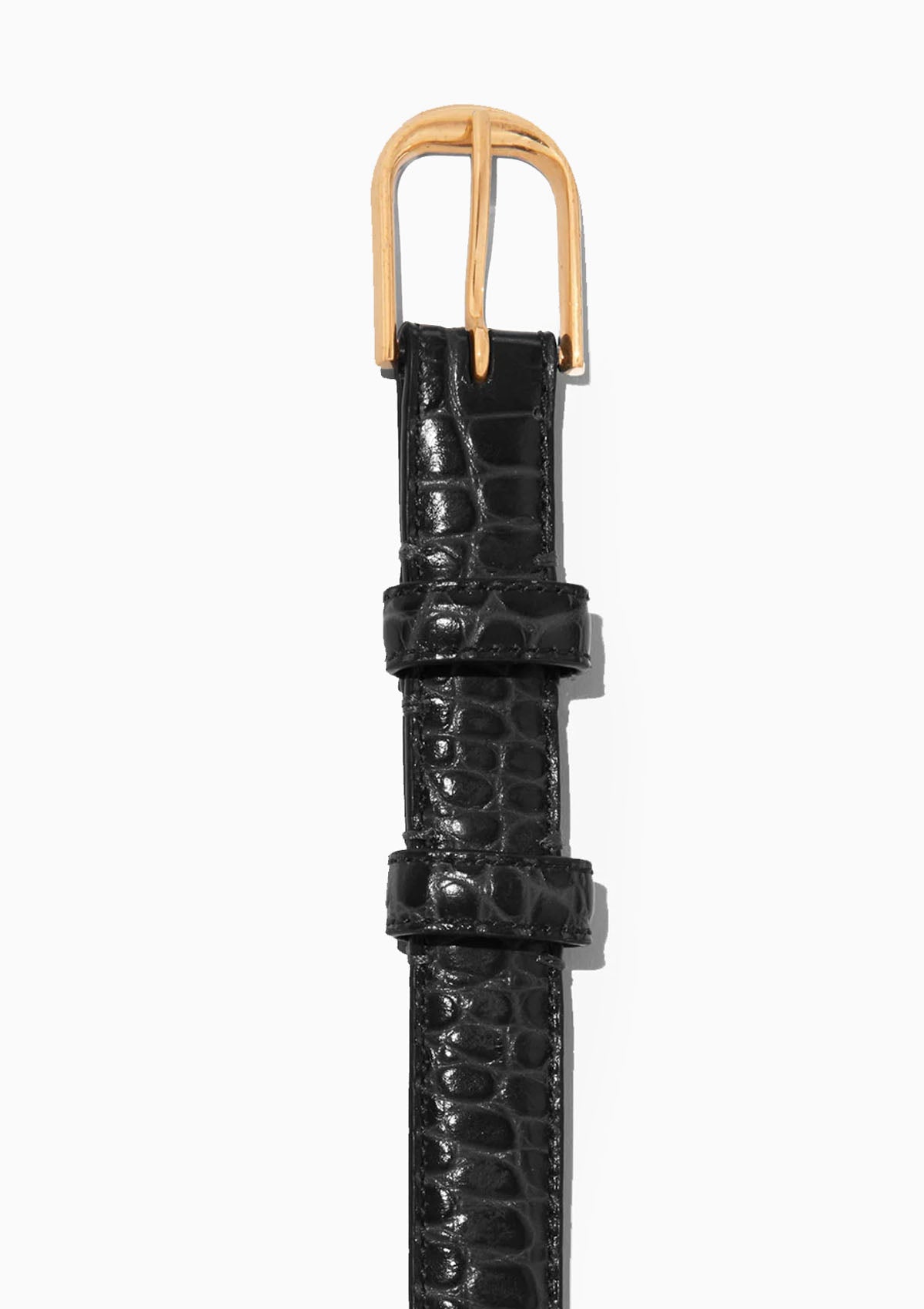 Jane Embossed Belt | Black/Shiny Brass