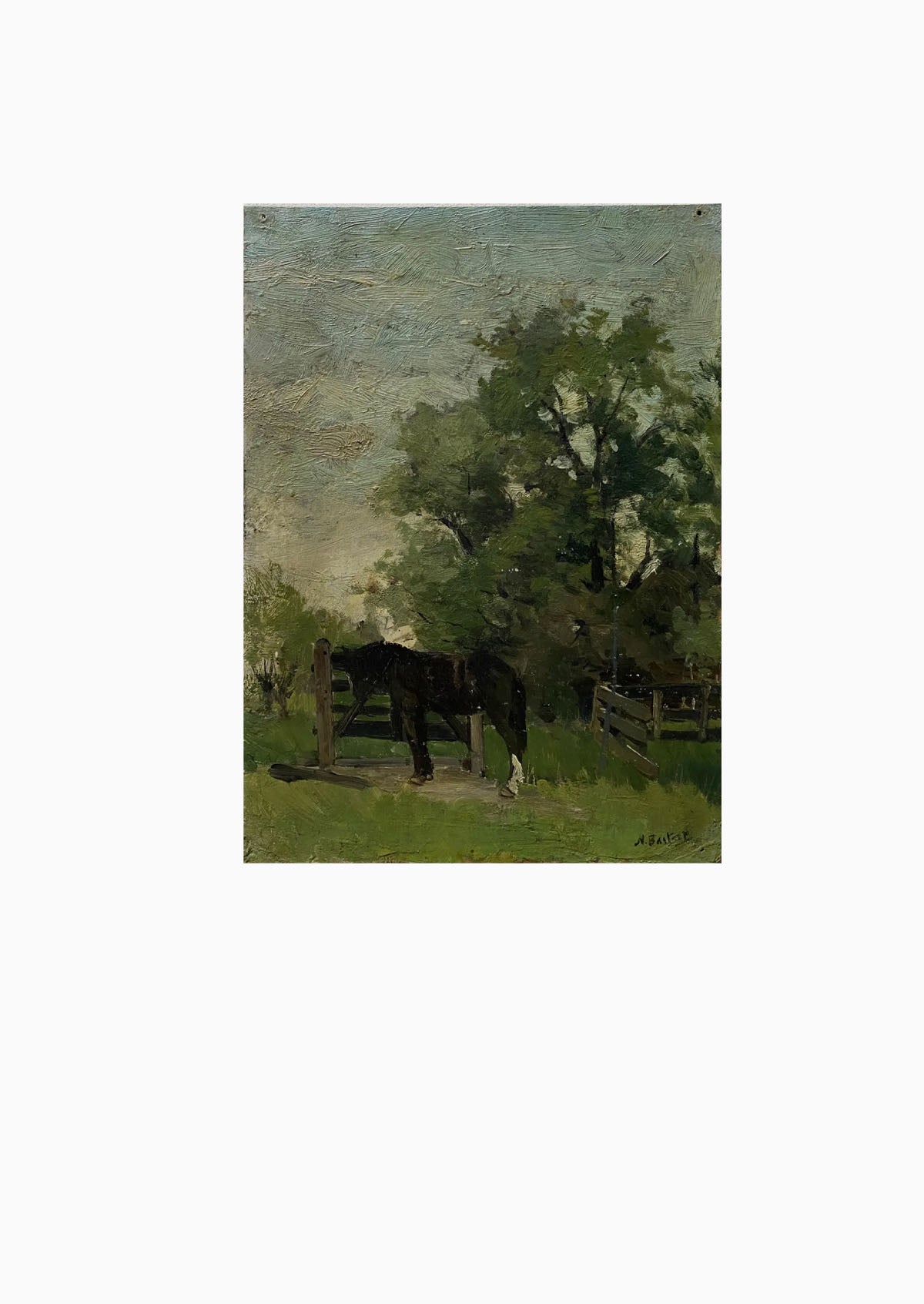 Original Antique Dutch Black Horse Oil Painting