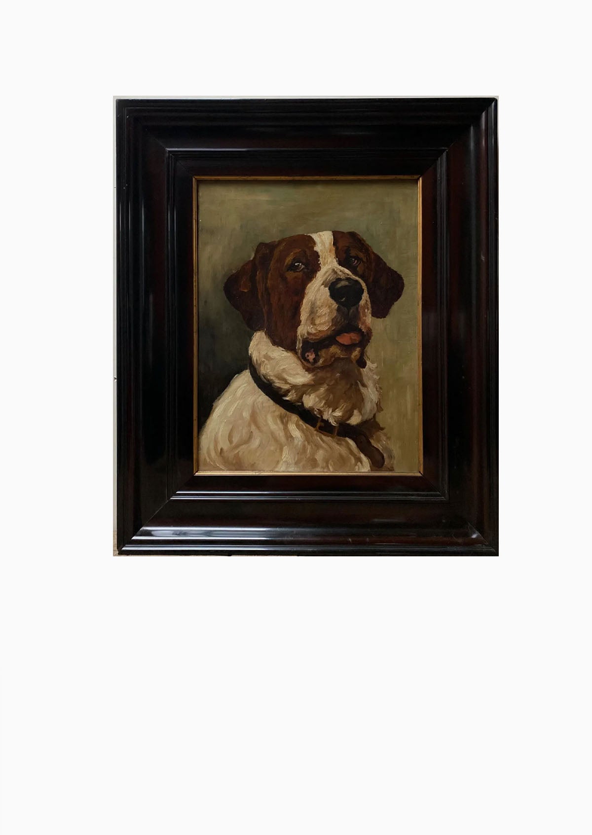 Original Antique Dutch Handsome Dog Portrait Oil Painting
