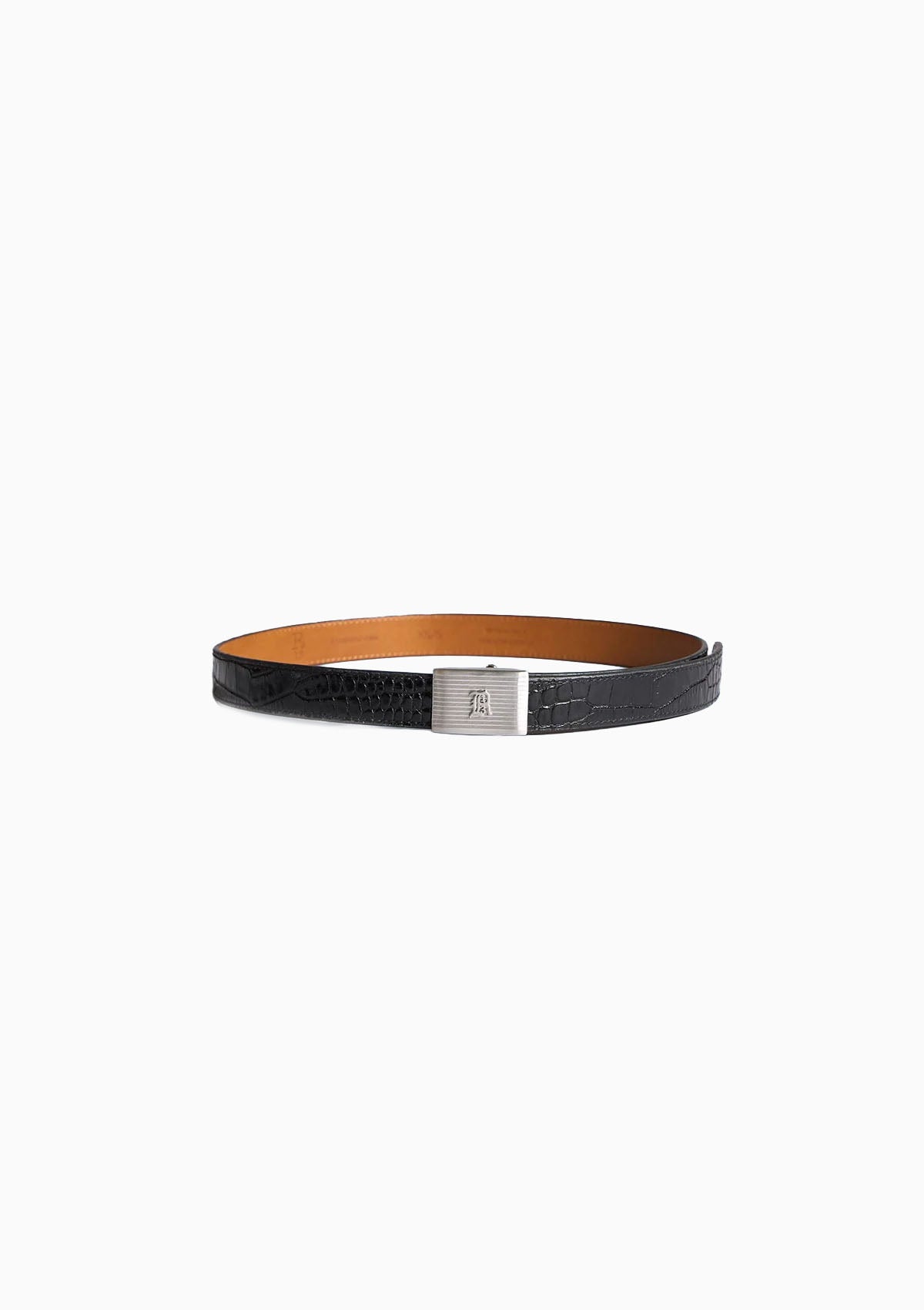 R13 Box Buckle Belt | Black Croc/Silver