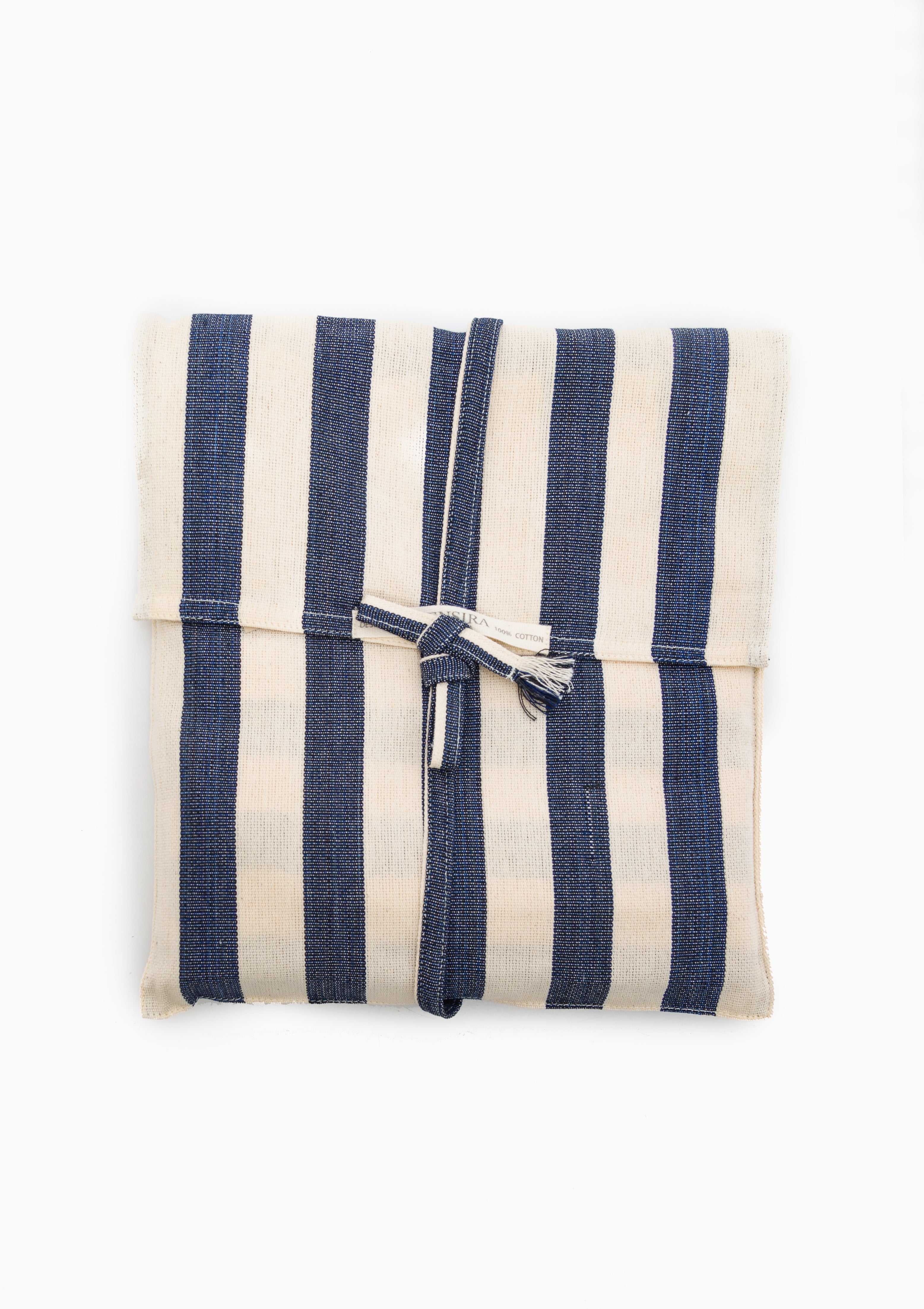 Half Apron With Pouch | Navy/Off White Bold Stripe