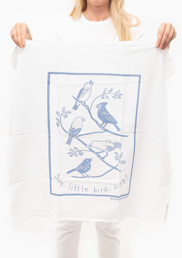 Flour Sack Dish Towel, Songbirds | Steel Blue