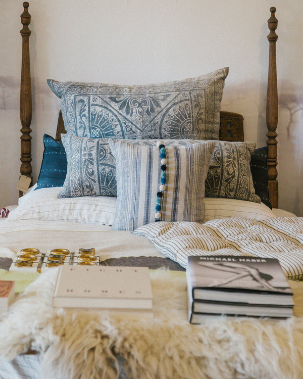 Grey Batik Dotted Cushion | 17" x 39"