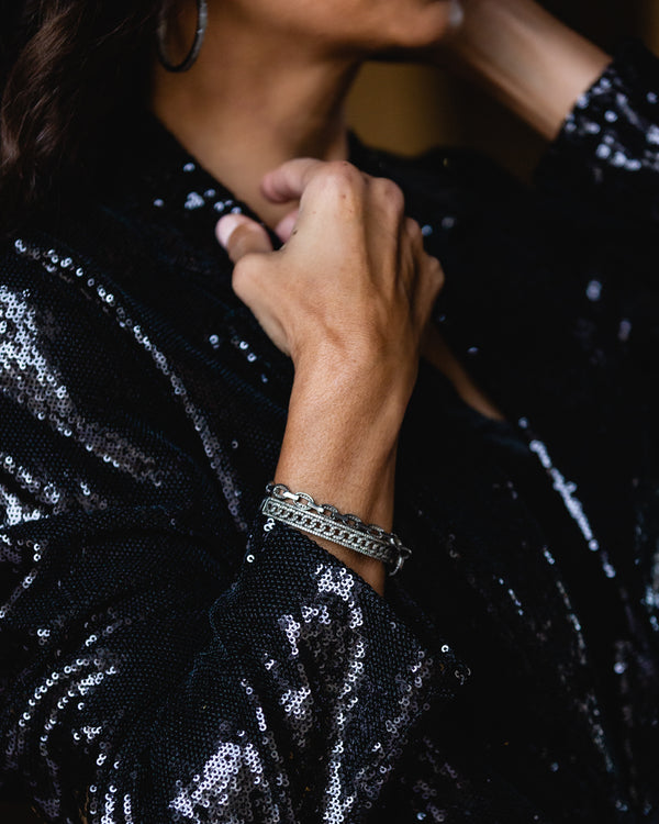 Pave Diamond Link Cuff | Sterling Silver