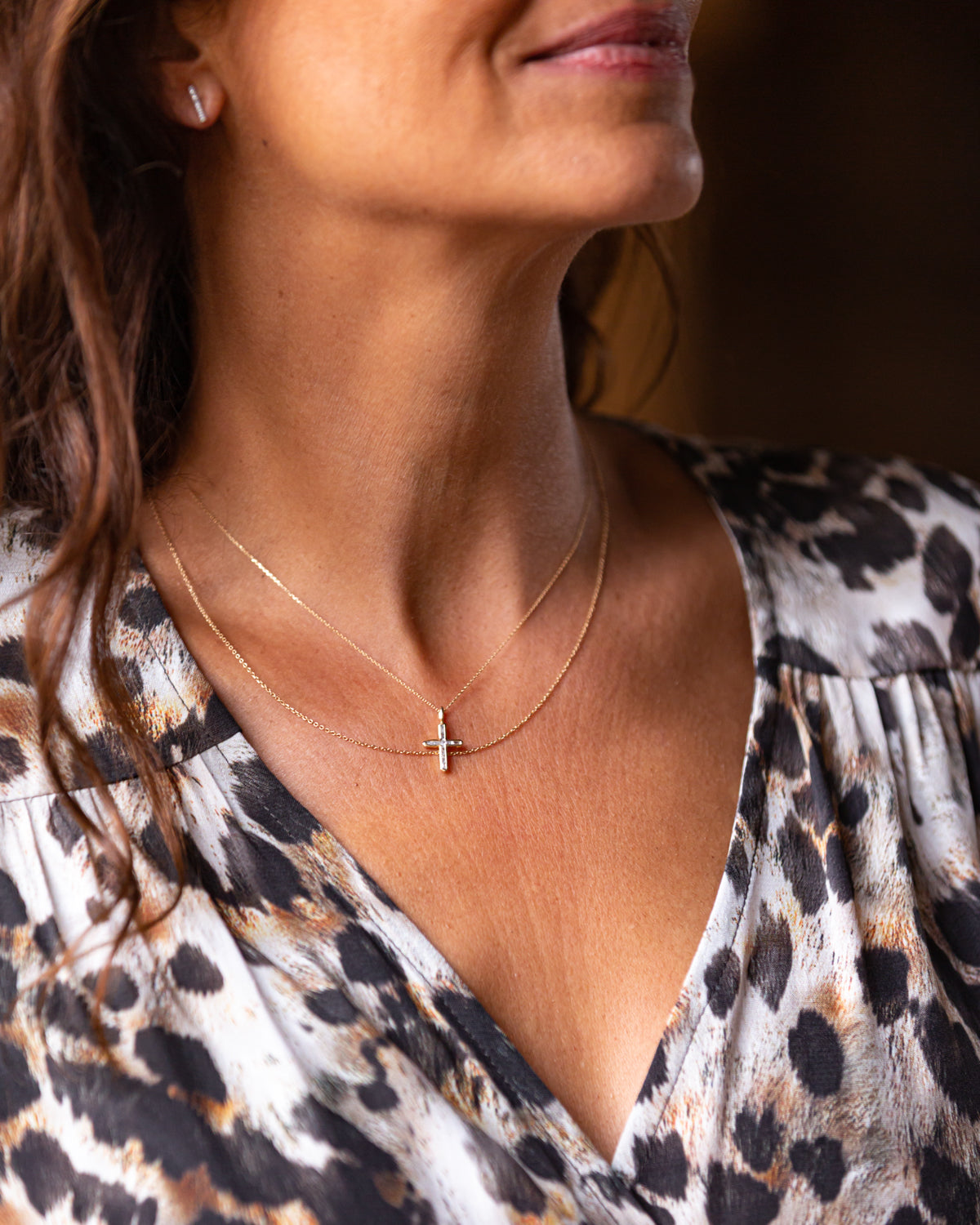 Baguette Cross Necklace | Yellow Gold