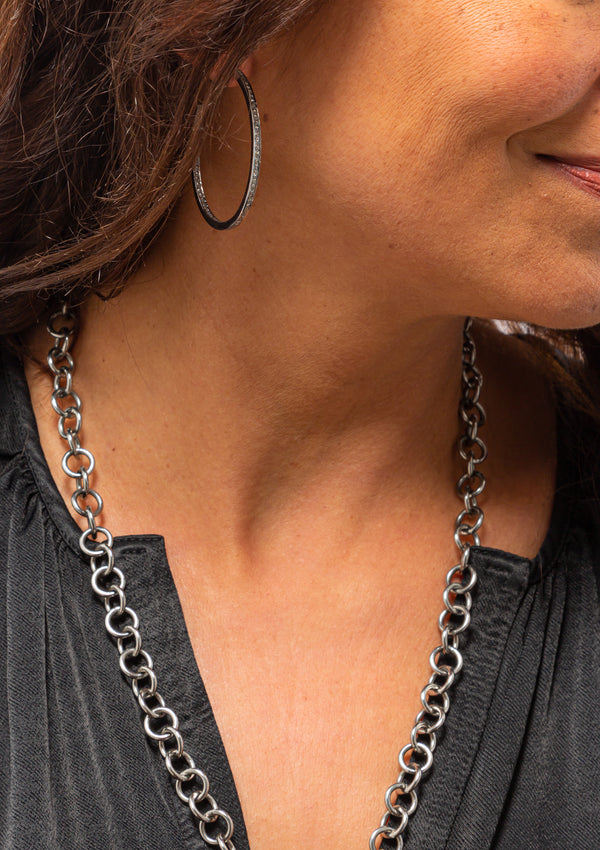 Pave Diamond Single Row Hoop | Sterling Silver