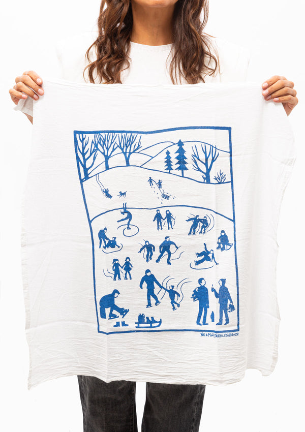 Flour Sack Dish Towel | Ice Skaters, Marine Blue