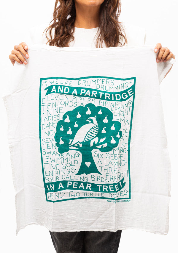 Flour Sack Dish Towel | Partridge, Winter Green