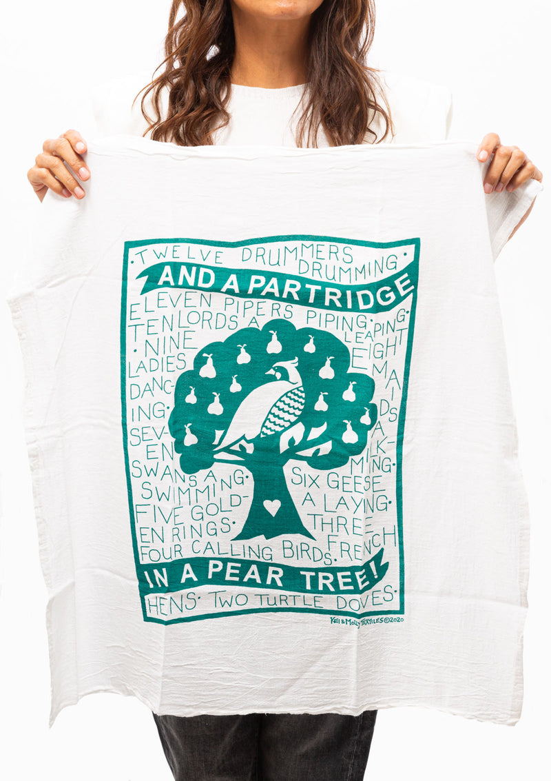 Flour Sack Dish Towel | Partridge, Winter Green