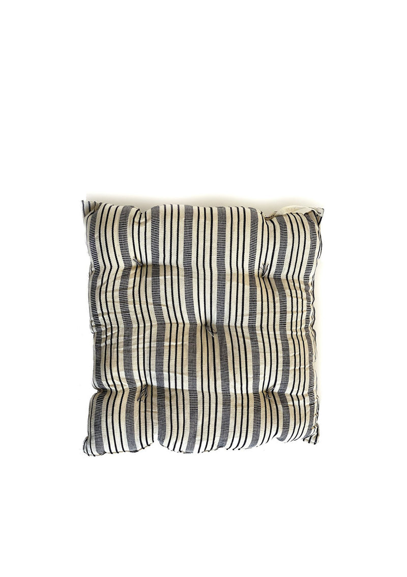 Tufted Chair Cushion, Natural/Navy Quad Stripe | 16" x 16"