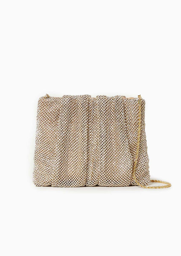 Ember Gathered Clutch | Gold Diamante