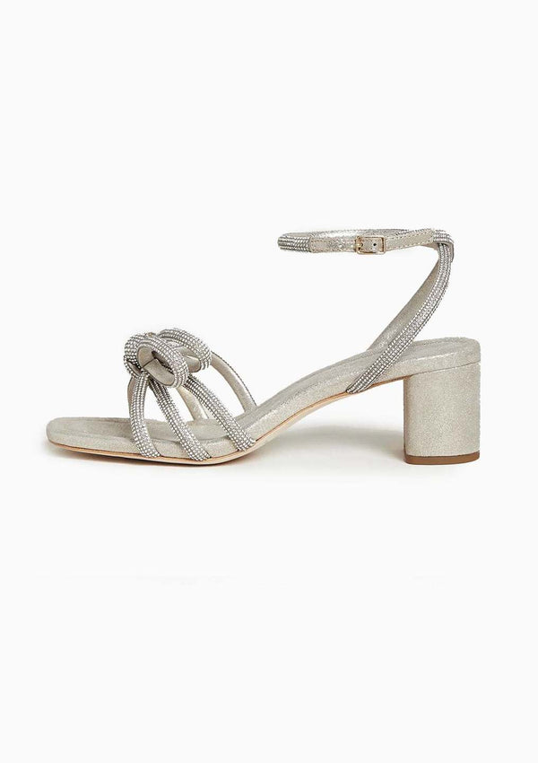 Mikel Leather Bow Mid Heel Sandal | Cappuccino