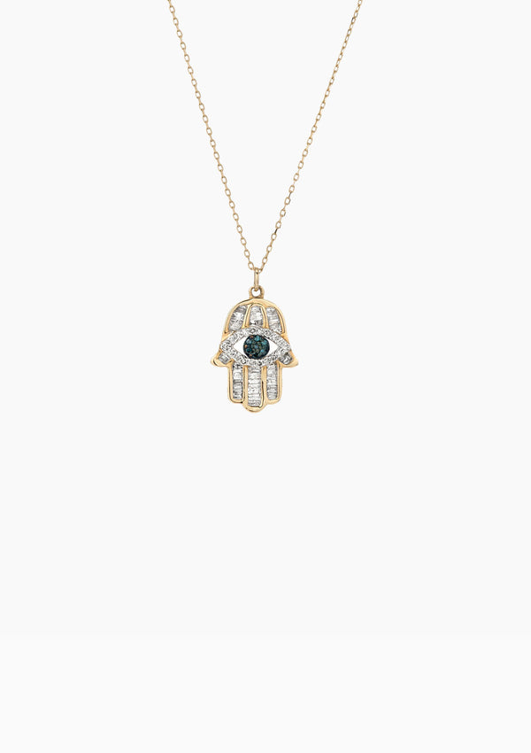 Baguette Hamsa Necklace | Yellow Gold