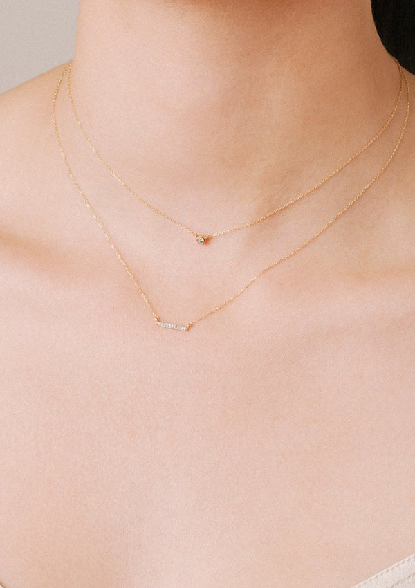 Pave Bar Necklace | Yellow Gold