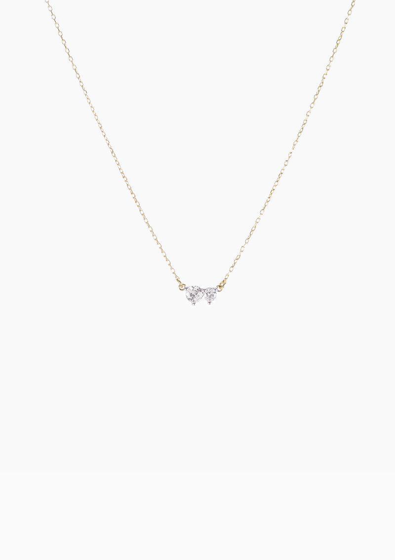 Tiny 2 Diamond Amigos Necklace | Yellow Gold