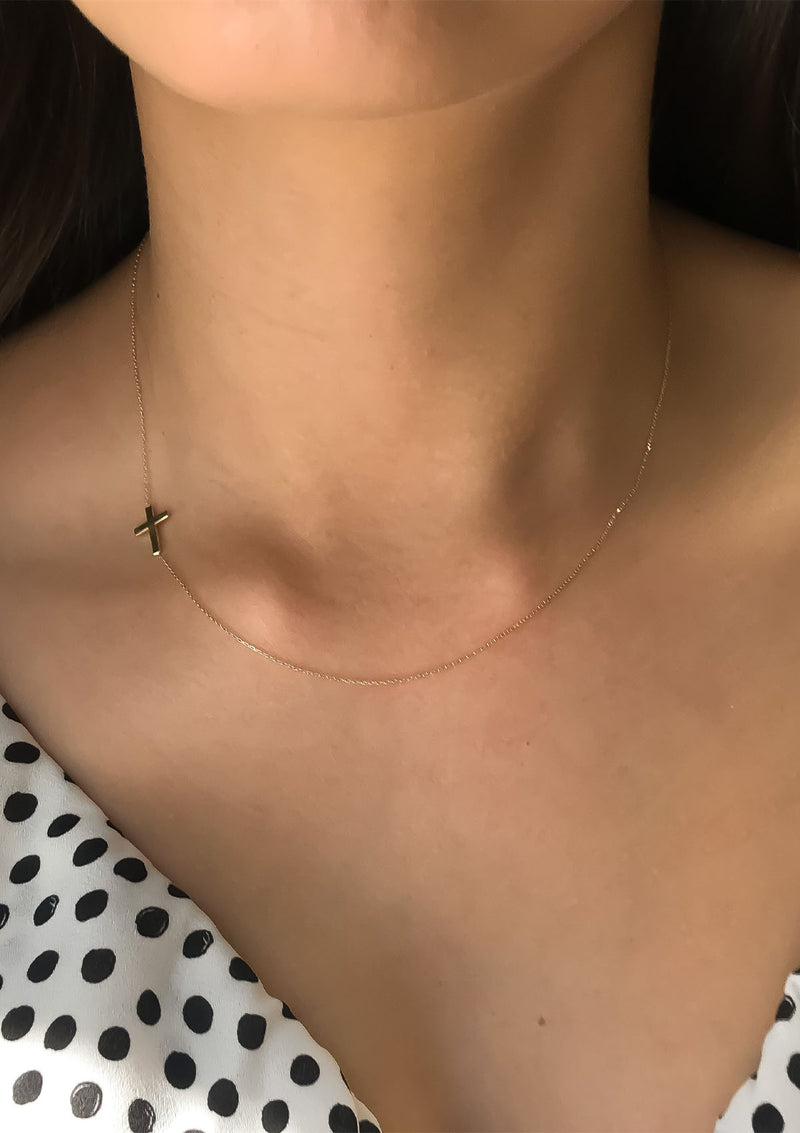 Tiny Cross Necklace | Yellow Gold