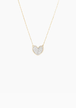 Tiny Pave Folded Heart Necklace | Yellow Gold