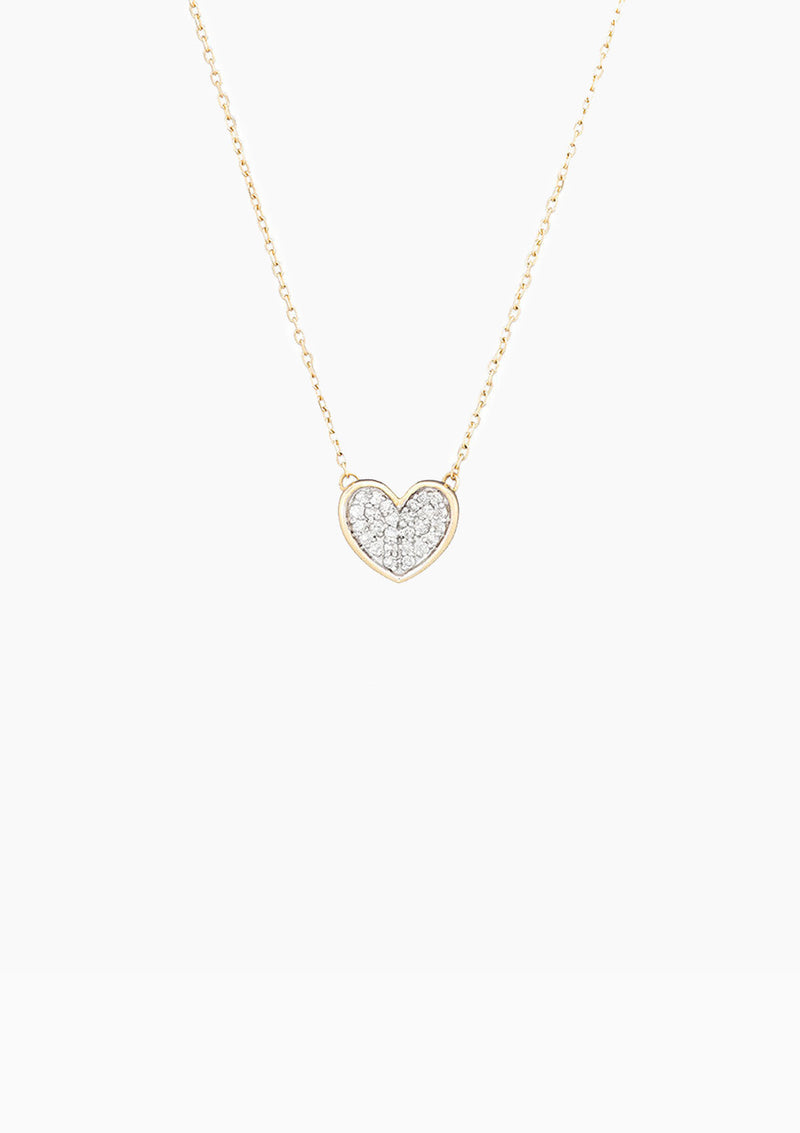 Tiny Pave Folded Heart Necklace | Yellow Gold