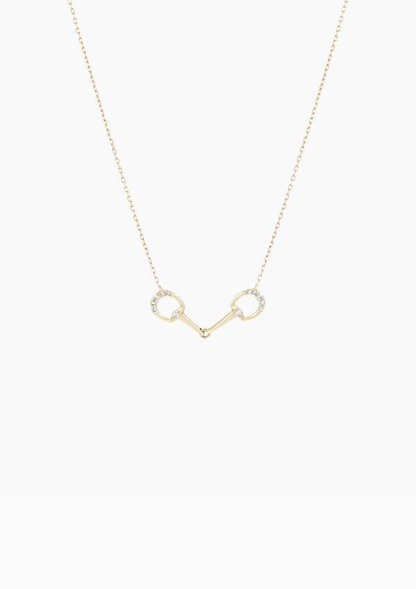 Tiny Pave Horsebit Link Necklace | Yellow Gold