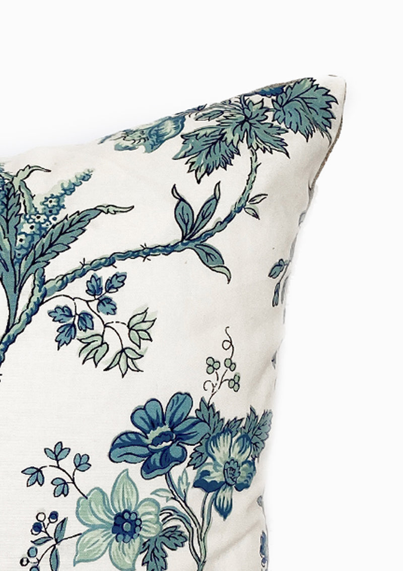 Blue & Aqua Floral Print Pillow | 18" x 18"