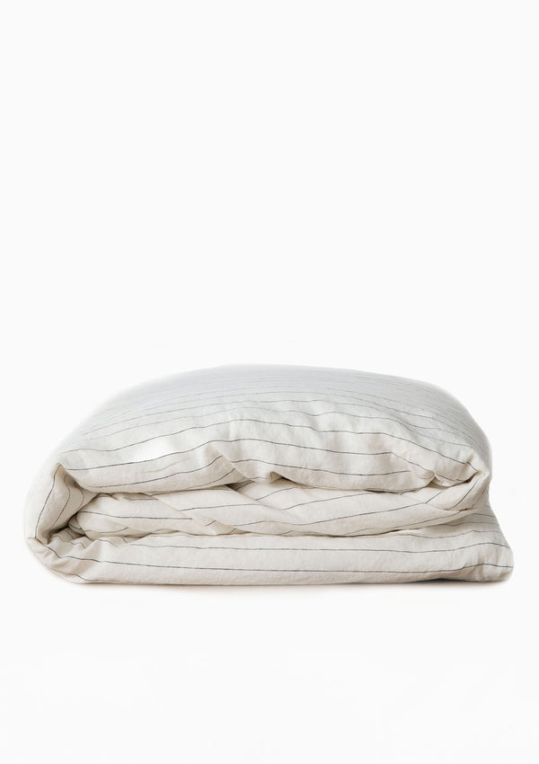 Linen Duvet Cover Queen | Pencil Stripe