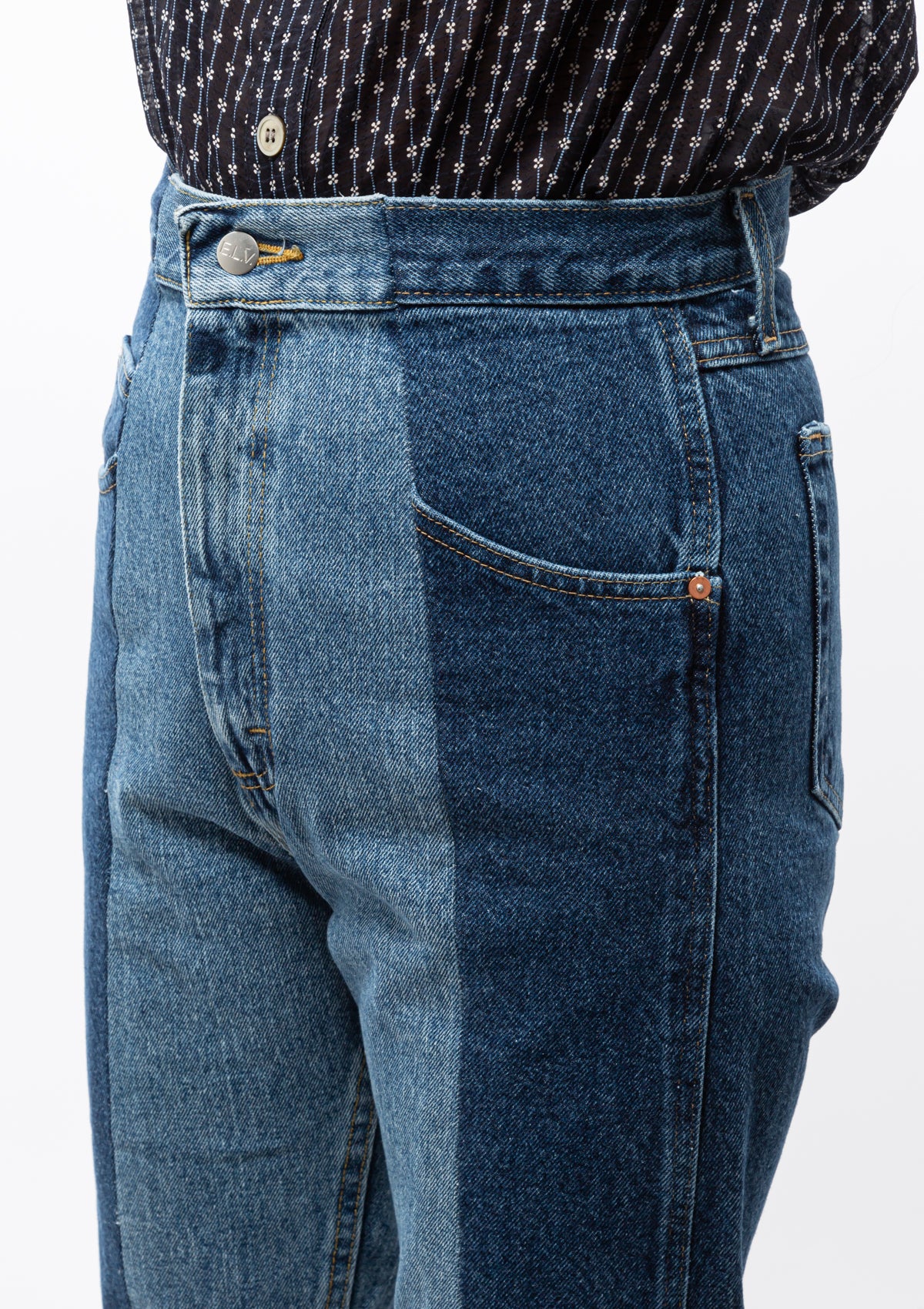 The Twin Straight Leg Jean | Dark/Mid Blue Contrast