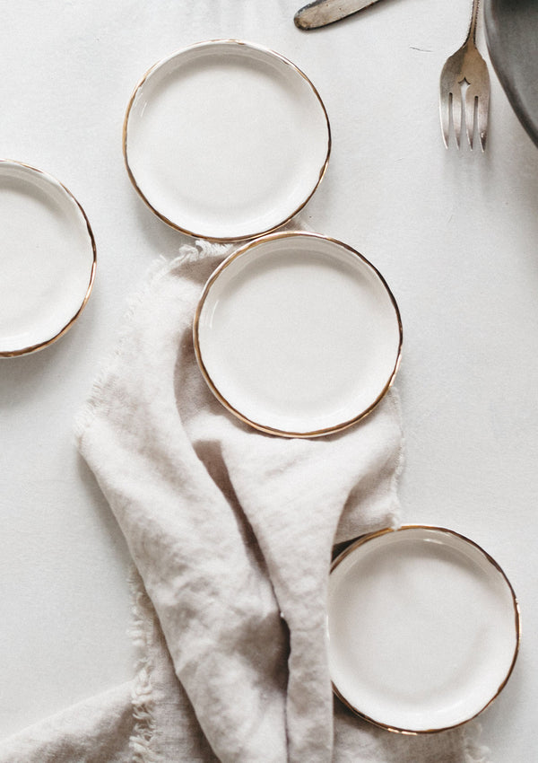 Gold Rim Jewelry Dish | White
