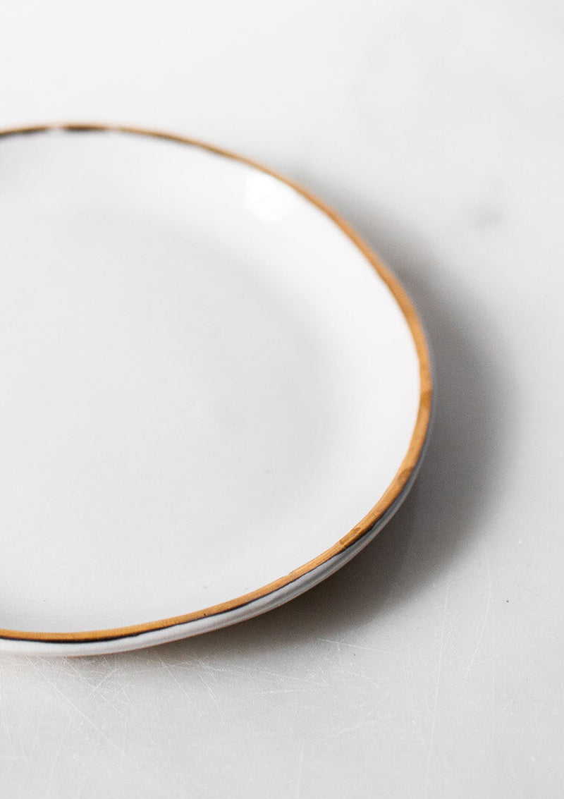 Gold Rim Jewelry Dish | White