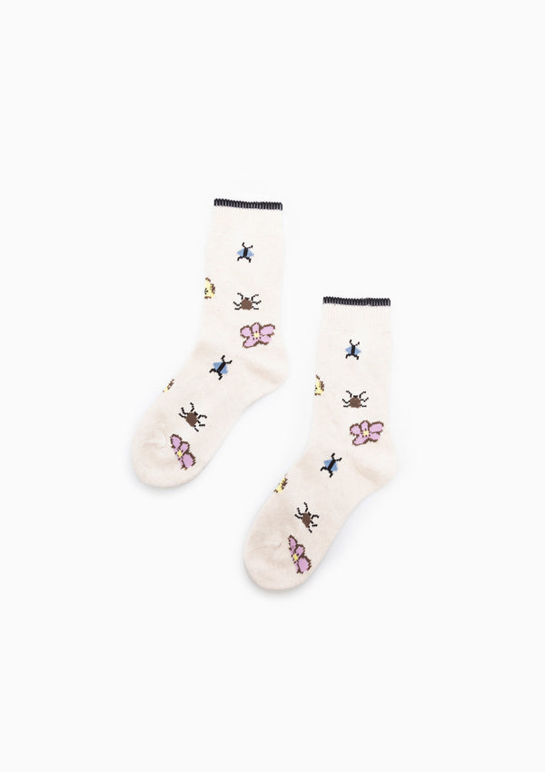 Flora And Fauna Crew Socks | Ivory