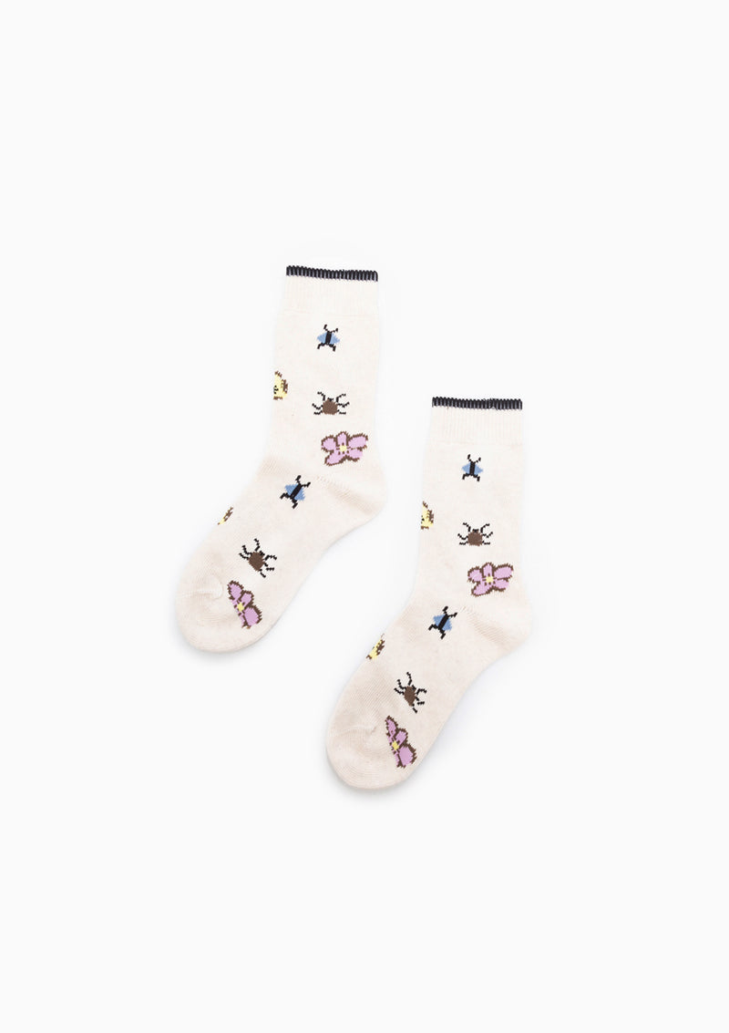 Flora And Fauna Crew Socks | Ivory