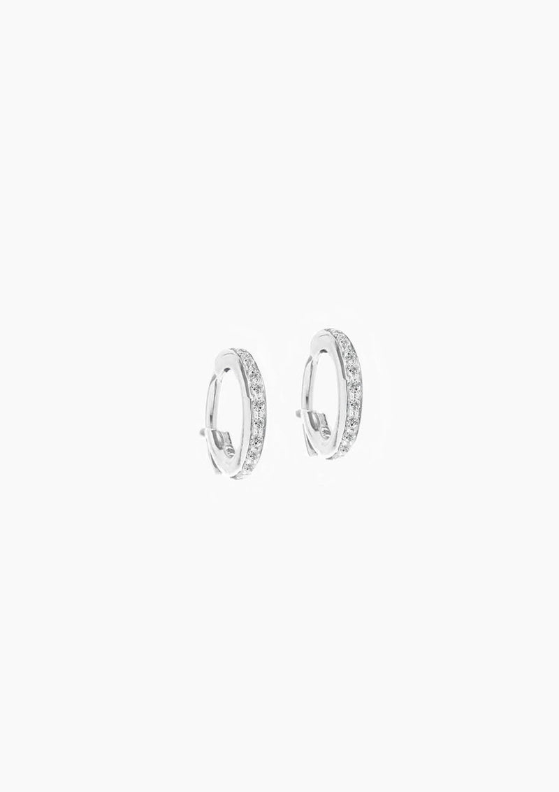 Pave Huggie Hoops | White Gold