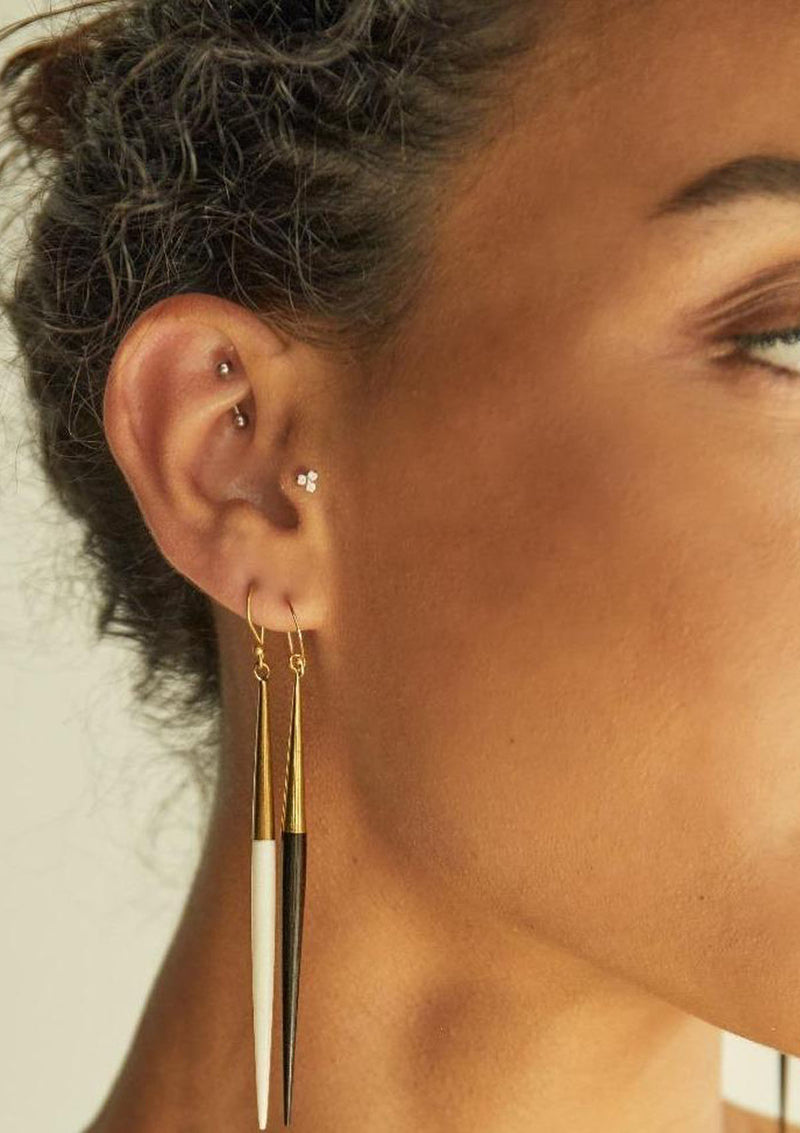 Capped Quill Dangle Earrings | Gold Plated Brass/Black