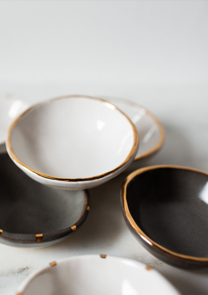 Gold Rim Jewelry Bowl | White