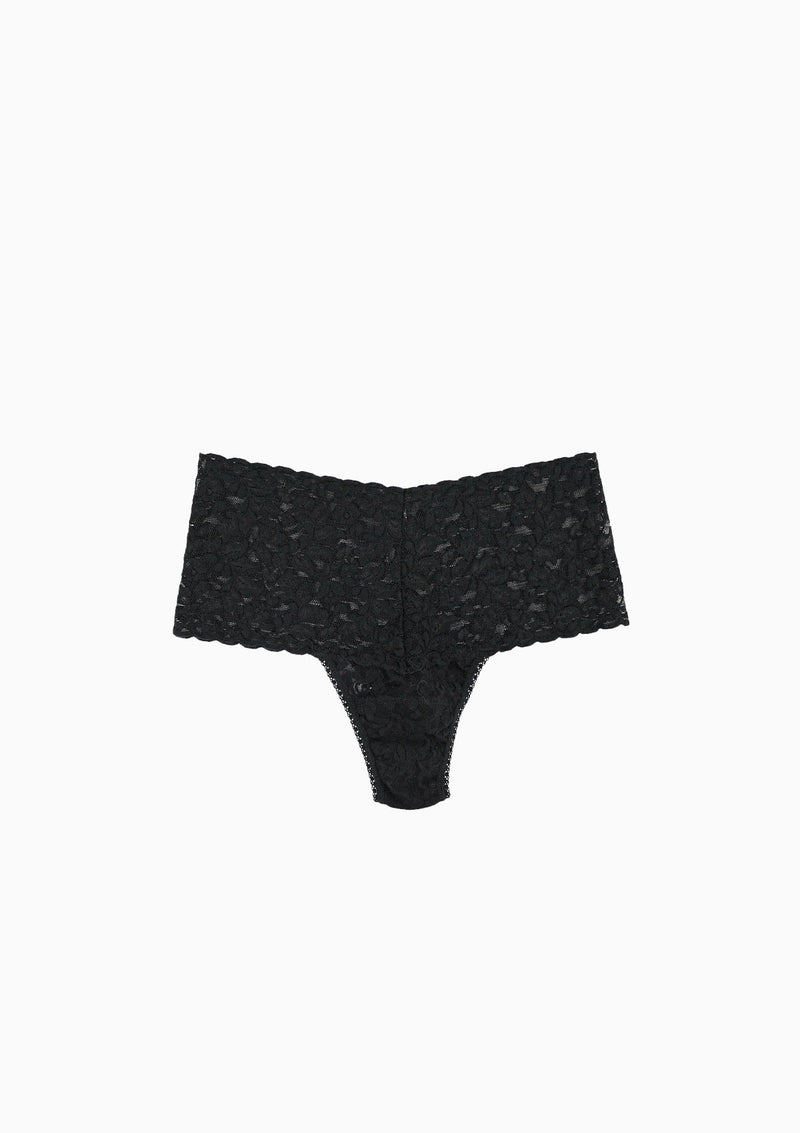 Signature Lace Retro Thong | Black