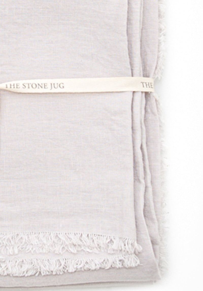 Silver 100% Stone Washed Linen Tablecloth With Fringe | 70" x 70"