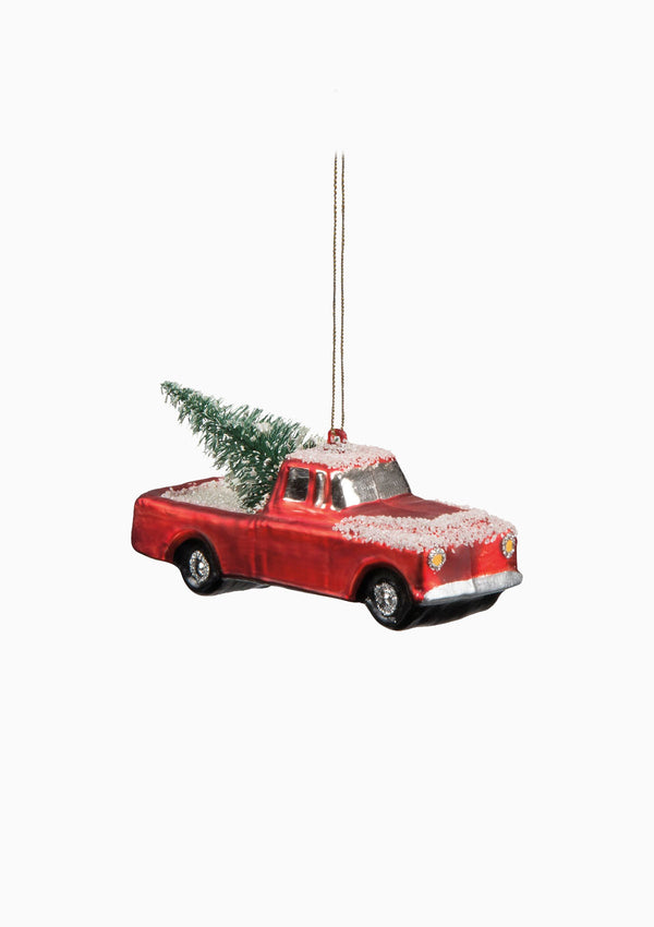 Small Truck Glass Ornament | Red