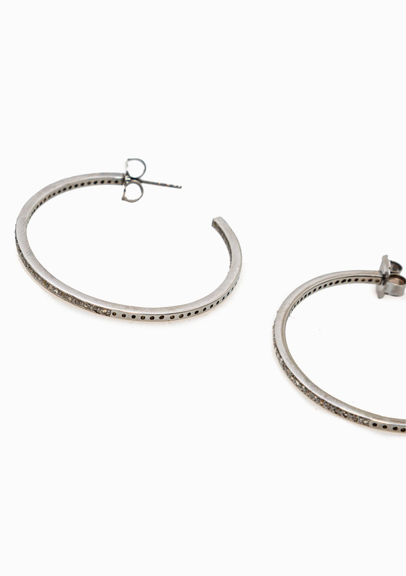 Pave Diamond Single Row Hoop | Sterling Silver