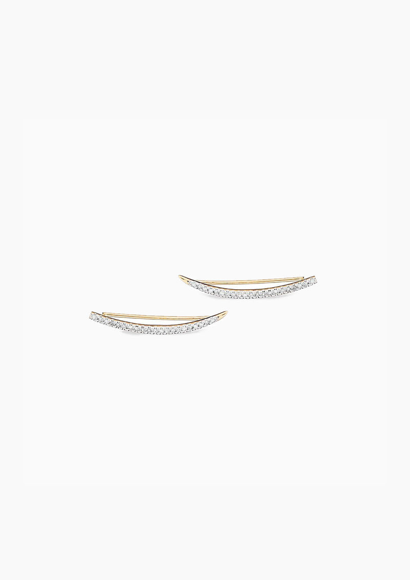 Large Pave Curve Wing Earrings | Yellow Gold