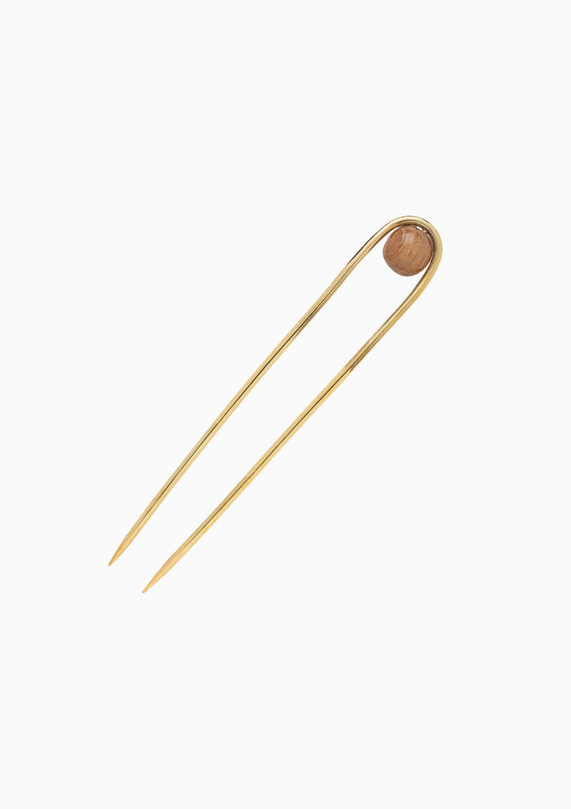 Sawa Teak Hair Pin | Gold/Wood