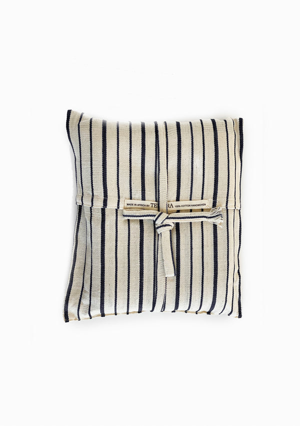 Fringed Throw With Pouch, Natural/Navy Triple Stripe, 40" x 71"